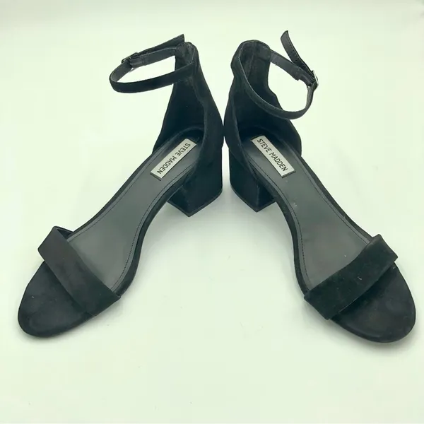 Steve Madden Irenee Black Suede Ankle Strap Block Heel Size 10 - Image 2