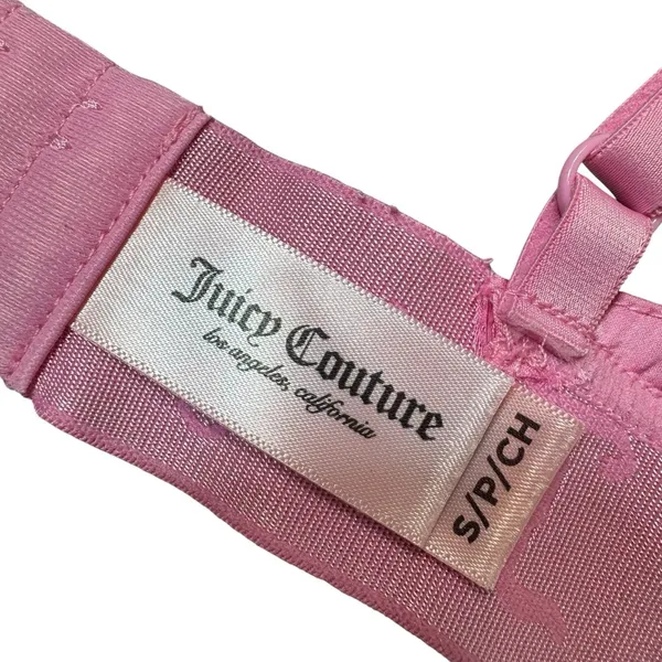 Juicy Couture Pink Silky Satin Logo Triangle Bralette Size S Bra Y2K Rave NEW - Image 6