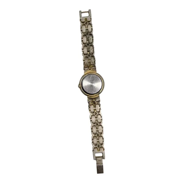 Vtg 1990s Becora Two Tone Gold Silver Bracelet Link Rhinestone Dial Dress Watch - Image 3