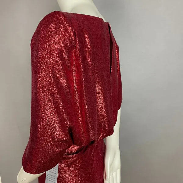 Eliza J Cocktail Dress Capelet Sleeve NWT Ruched‎ Sparkly Red Draped Back Size 8 - Image 16
