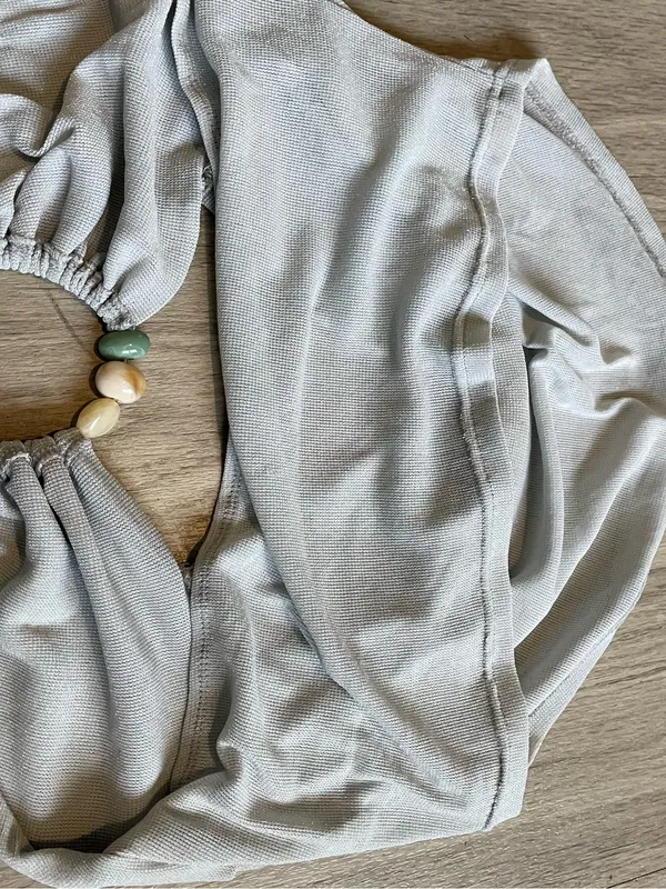 Women’s Light Gray Beaded Top Size XL - Image 2