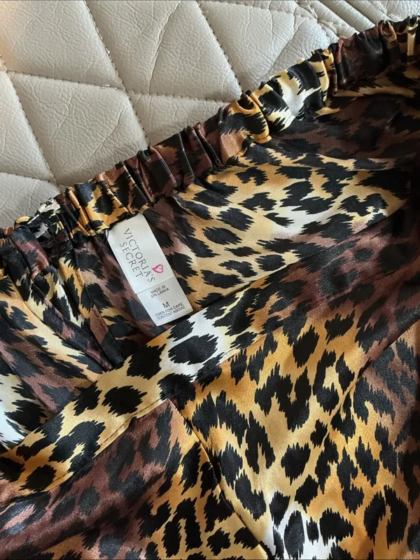 Victoria's Secret Leopard Print Satin Sleep Shorts in Brown and Gold - Image 5
