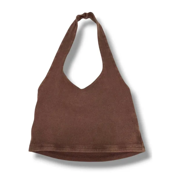 PacSun Brown Ribbed Halter Top V-Neck Open Back‎ Cropped Fitted Medium NWT NEW - Image 5