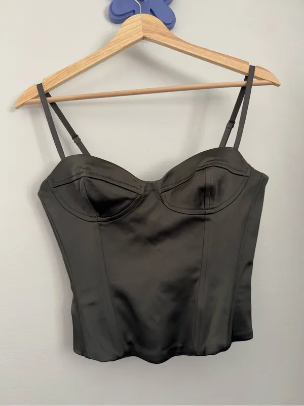 Aritzia TEN 4 Satin Bustier Corset Cami Top Coal Grey Sweetheart Minimal Party - Image 2