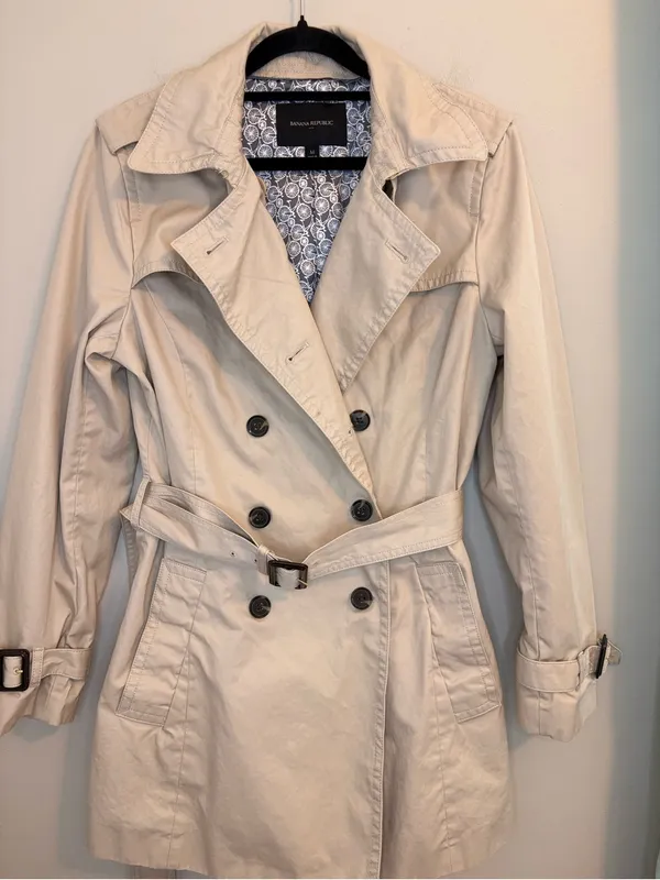 Banana Republic Belted Trench Coat Beige Double Breasted Medium - Image 7