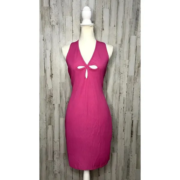 NWT‎ PrettyLittleThing Women's 14 Pink Triple Cut Out Halterneck Bodycon Dress - Image 6