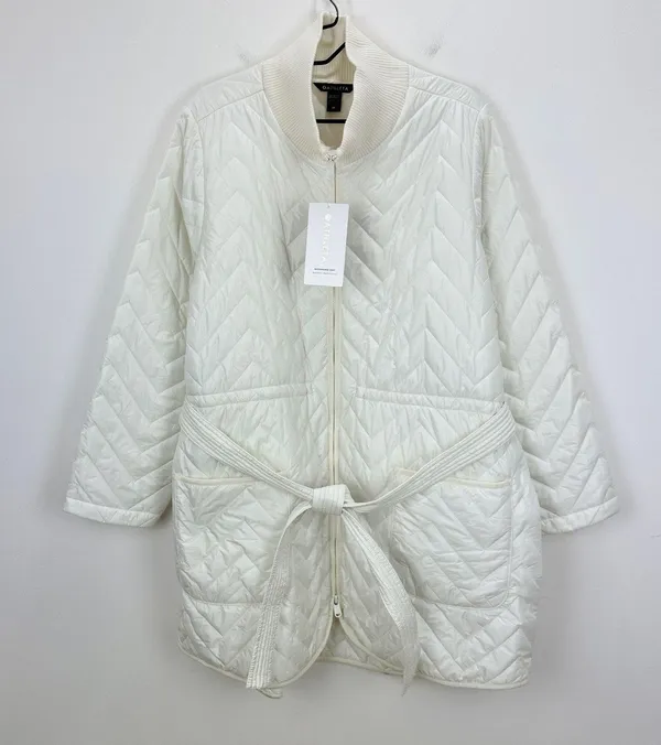 Athleta Mendocino Puffer Coat Quilted White Light Quilted Belted Size 2X NWT - Image 7