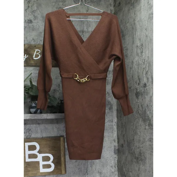 NWT Rosie Harlow Neck Dolman Sleeve Ribbed Sweater Dress Capuccino Brown S - Image 5