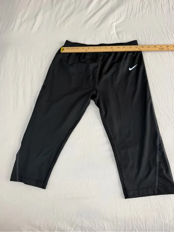 Nike women Black Cropped Athletic Leggings with White Swoosh‎ - Image 4