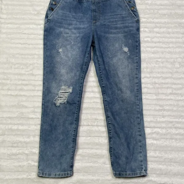Forever 21 Overalls Size 26 or‎ Small Medium Wash Distressed Denim - Image 6