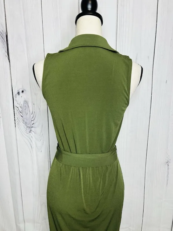 Michael Michael Kors Sleeveless Midi Dress with Belt Tie Olive Green Sz XS - Image 9