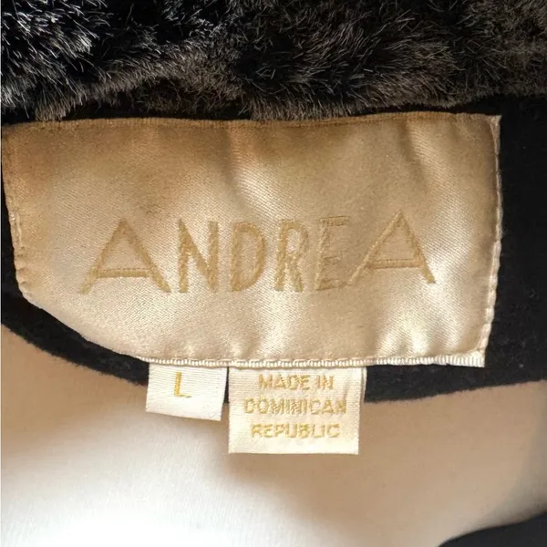 Vintage Andrea Wool Faux Fur Collar Swing Coat Black Car Coat Women L - Image 6