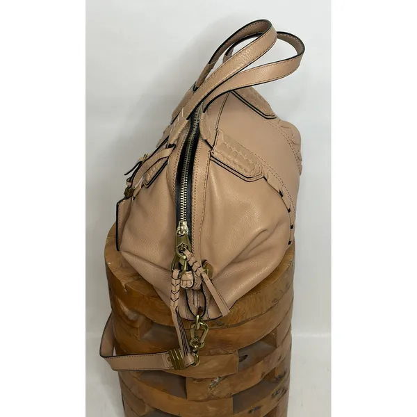 Oryany Tan Leather Whipstitch Satchel Crossbody Handbag Gold Hardware - Image 6
