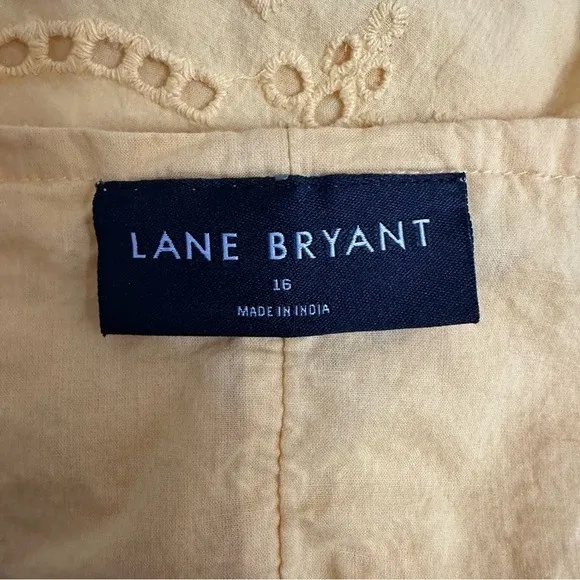 Lane Bryant 16 Eyelet Blouse Bright Yellow Cotton - Image 4