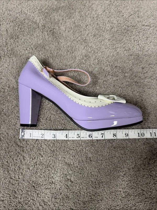 Women’s Purple Chunky Heel Mary Jane Pumps Cute Bow Round Toe Size 10 (EU42) NEW - Image 11