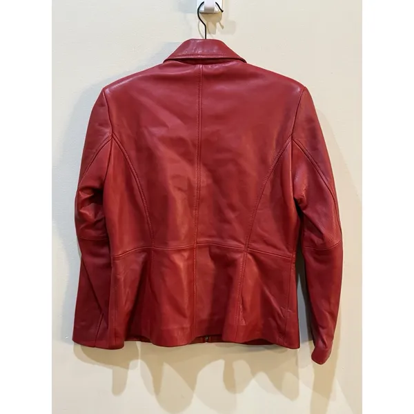 Whet Blu Leather Jacket Womens Size Medium Petite Red Zip Up - Image 4
