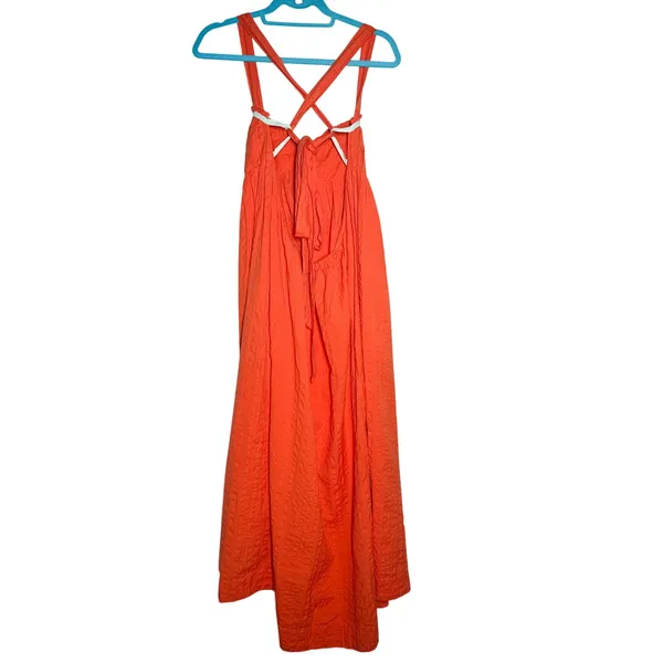 Free People Poppy Midi Dress L Orange Criss Cross Open Back Cotton Boho - Image 6