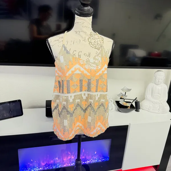 Charlotte Russe XS Sequined Geometric Cami Top Peach Gold Silver Racerback💋 - Image 3