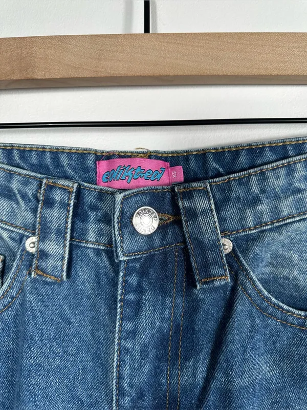 Edikted Wide Leg Carpenter Jeans Y2K Skater Baggy Denim‎ Blue High Rise XS - Image 6