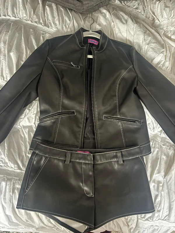 Edikted Leather Jacket and Shorts Set - Image 4