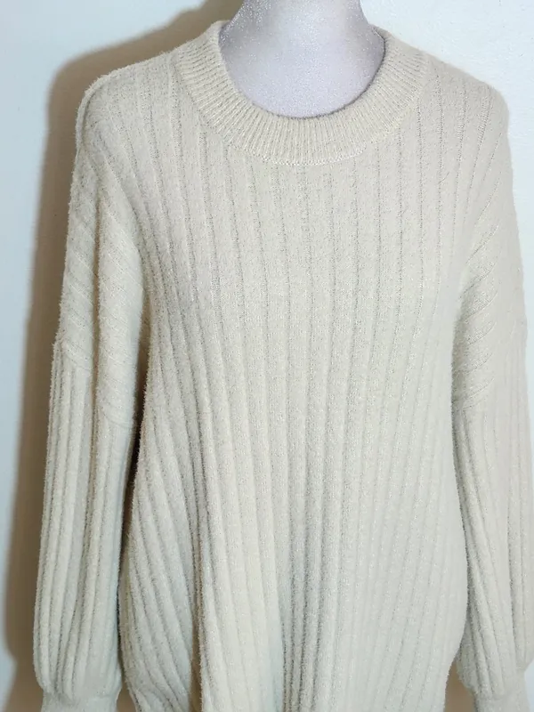Aerie Cream Ribbed Fuzzy Sweater Size Medium - Image 3