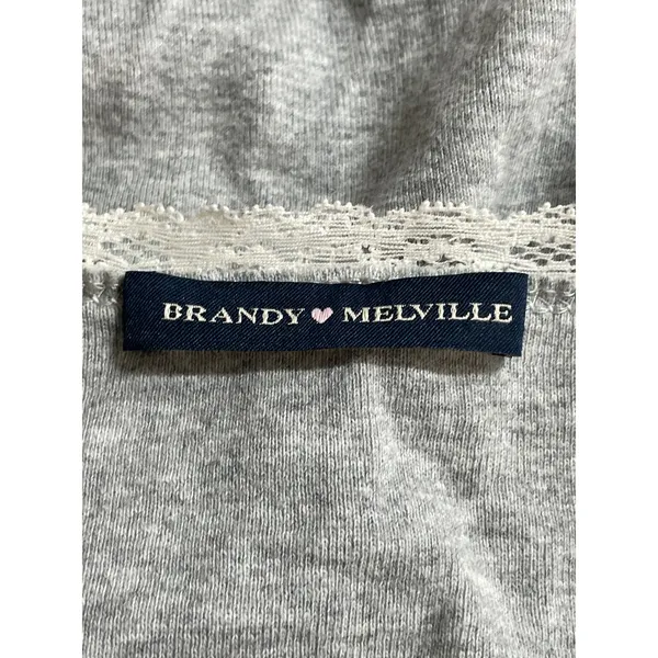 Brandy Melville Women's Gray Floral Lace Trim Knit Long Sleeve Blouse Top Size S - Image 5