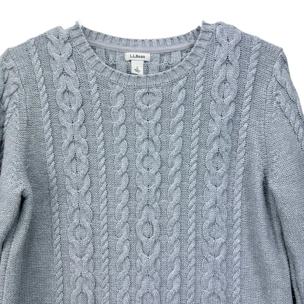LL Bean GRAY Double L Mixed Cable Cotton Crew Neck Pullover Sweater SMALL PETITE Size undefined - Image 5