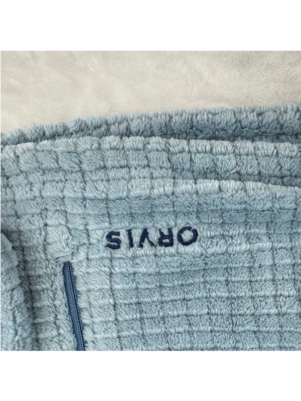 Orvis Pastel Blue Pullover Quarter Snap Mock Neck Pockets Teddy Faux Fur Medium - Image 3