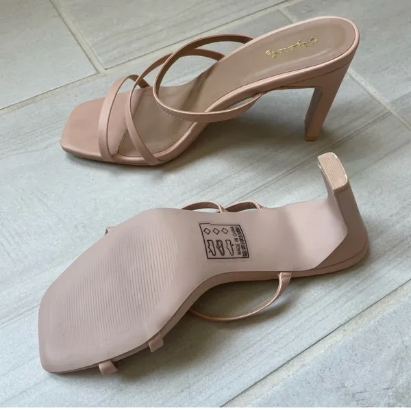 Qupid Blush Link Strappy Square Toe Heels Sandals 7.5 Block Heel Dressy Shoes - Image 3