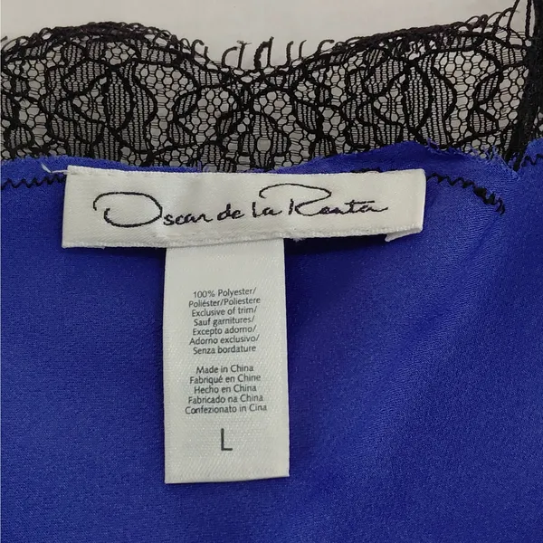 Oscar de la Renta Womens Top Size Large Blue Satin Lace Lounge Romantic Lingerie - Image 5