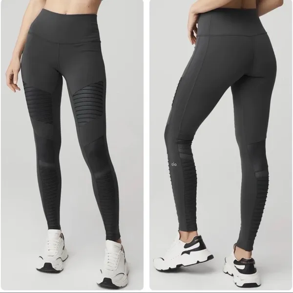 ALO Yoga Women's Charcoal Moto Leggings - Image 2
