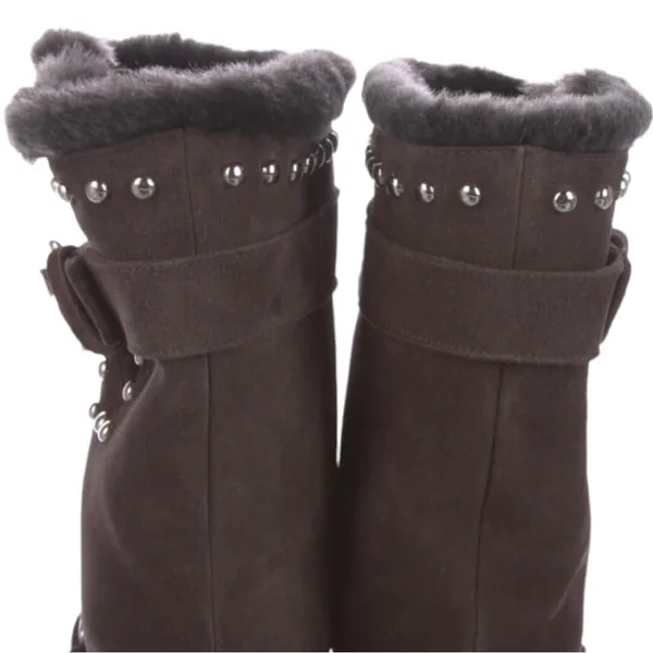 Stuart Weitzman Suede Studded Accent Moto Boots Mid Calf Size 7 Pre-Loved - Image 7