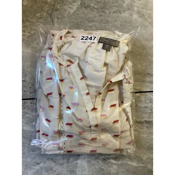 Point Sur J.Crew White Metallic Arrow Clip Dot Blouse M K5264 HO18 - Image 8