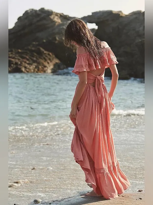 New FREE PEOPLE Moonlight Ocean Maxi in Burnt Coral Size L - Image 8