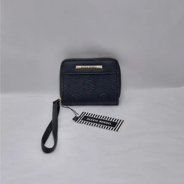 Alexis Bendel Womens Wristlet Wallet Black Pebbled Zip Around Coin Card Holder - Image 6
