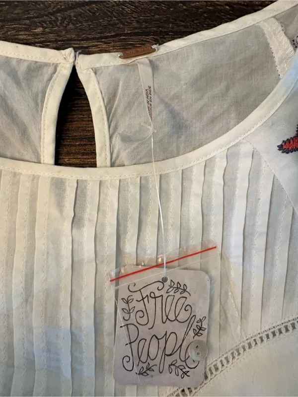 Free People Tunic Dress Womens XS Ivory NEW Embroidered Boho Ruffle - Image 7