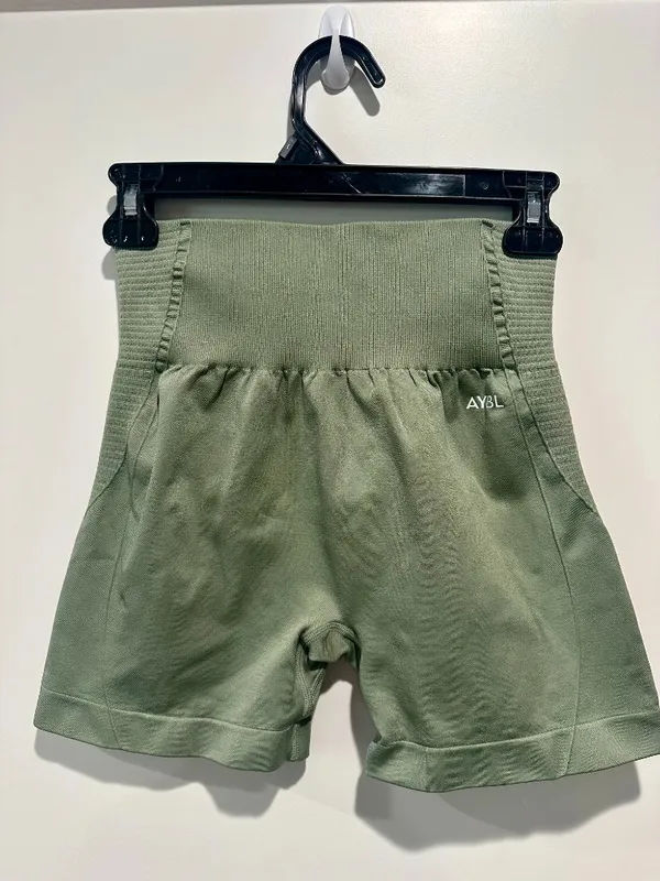 AYBL Balance V2 Seamless High Rise Gym Shorts Olive Green L - Image 2