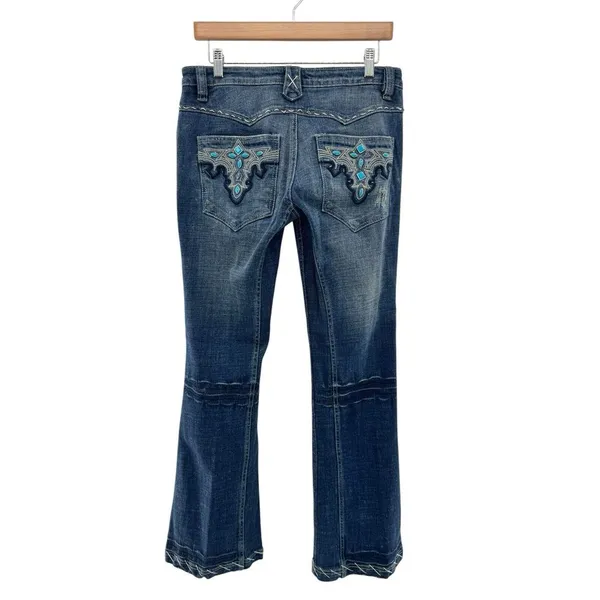 Antik Denim Women's Size 29 Bootcut Embroidered Indigo‎ Blue Jeans Button Fly - Image 4