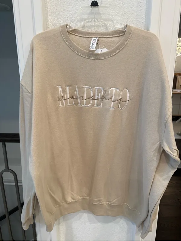 Jerzees Nublend “Made to Worship” Beige Crewneck Sweatshirt XL NWT - Image 3