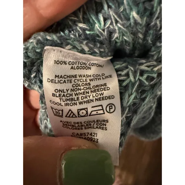 LOFT Outlet Teal White V-Neck Sweater M - Image 6