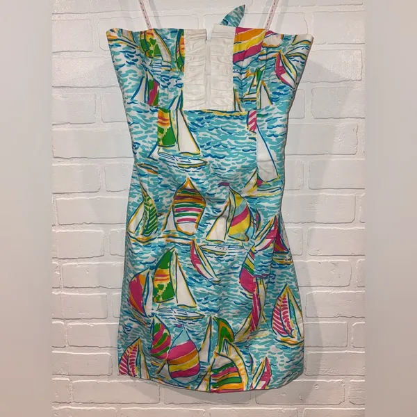 Lilly Pulitzer Franco Dress in You Gotta Regatta Ruffle Back Tie Strapless Dress - Image 11