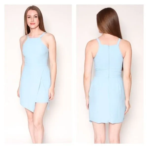 Amanda Uprichard‎ Women's Square Neck Tulip Hem Mini Dress Light Blue Size Large - Image 2