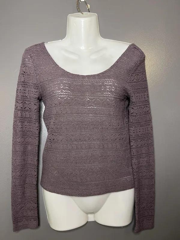 American Eagle Outfitters Sweater Womens Small Purple Open Knit Long Sleeve - Image 2