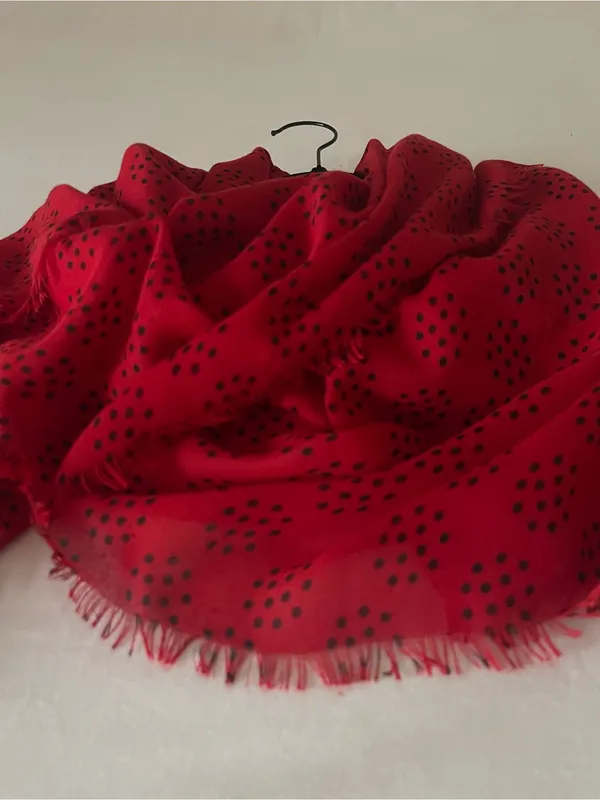 Echo Red Polka Dot Fringed Scarf - Image 8