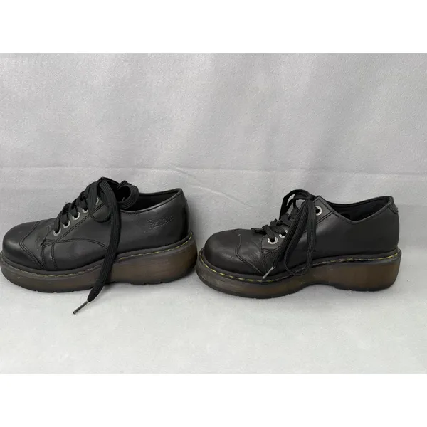 Dr. Martens Black Leather Platform Oxfords Chunky Lug Sole Lace Up Shoes Grunge - Image 6