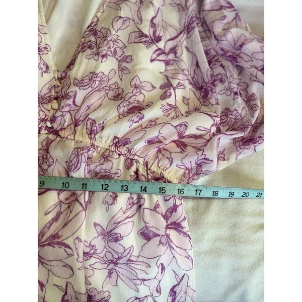 A New Day‎ Chiffon Floral Short Dress Size L Long Sleeve Lined Ruffle Purple/Wh - Image 7