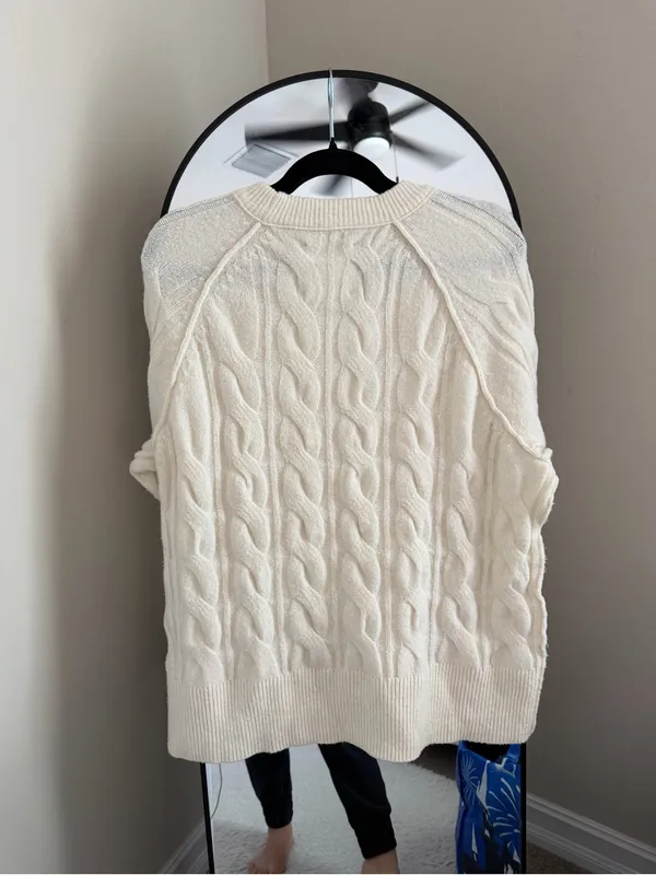 aerie Cream Cable Knit Crewneck Sweater - Image 6