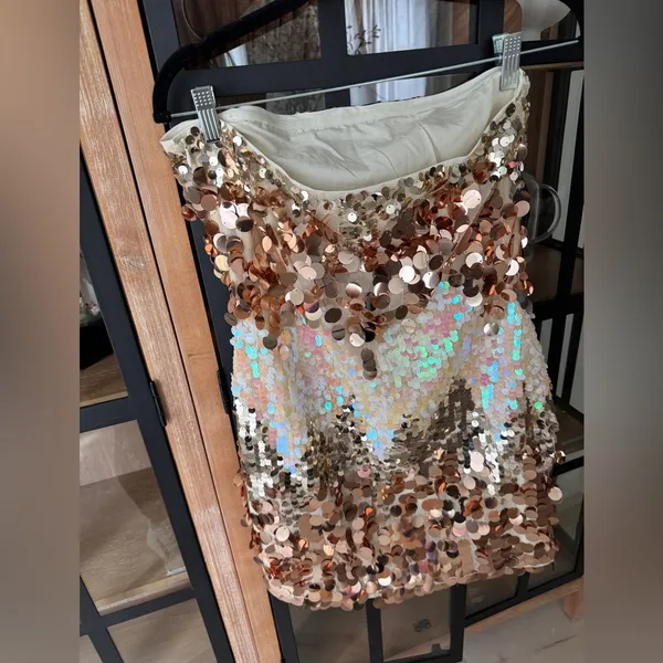Le lis Disco sequined mini dress discs iridescent strapless cocktail rose gold party - Image 3