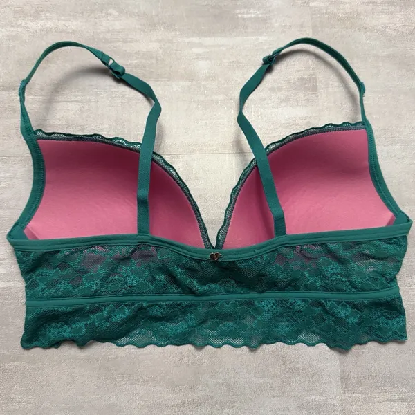 Victoria's Secret‎ PINK Green Lace Bralette Lightly Lined Stretch Size M EUC - Image 2