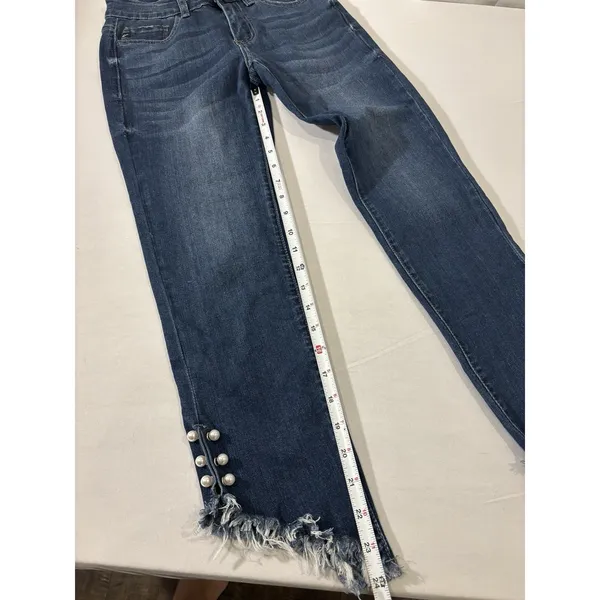 KanCan Ankle Jeans Hi Lo Fringed Hem Faux Pearl Studs Size‎ 1/24 - Image 5